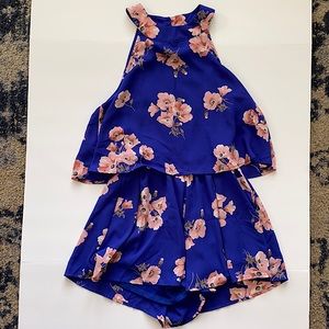 Blue and pink floral romper